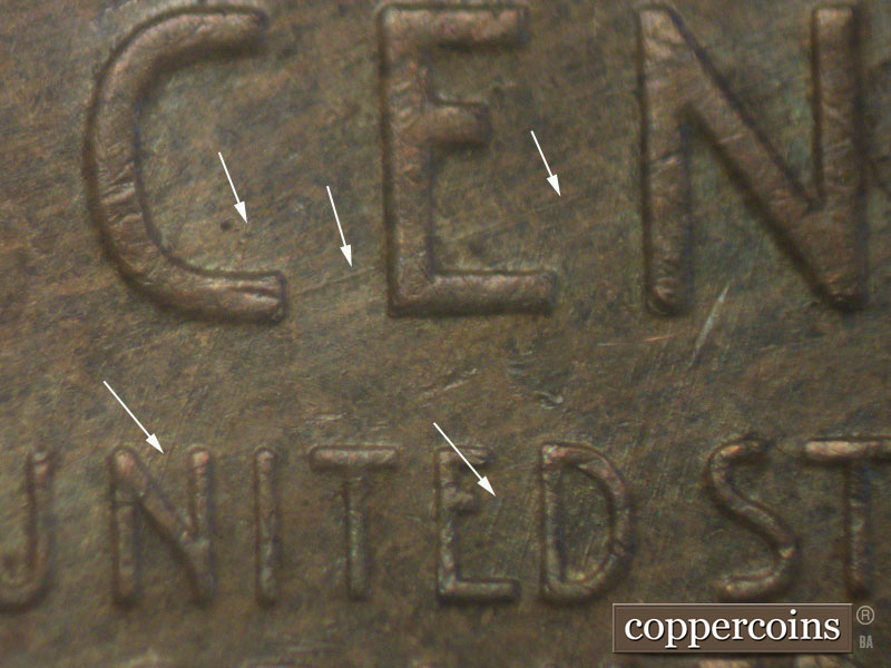 Die-stage A marker on 1956D•1MM•001 (1956 Repunched Mint Mark).
