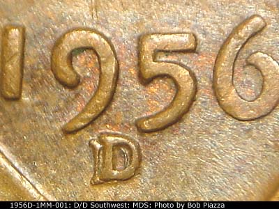 1956 Lincoln cent obverse, CopperCoins die 1956D•1MM•001.