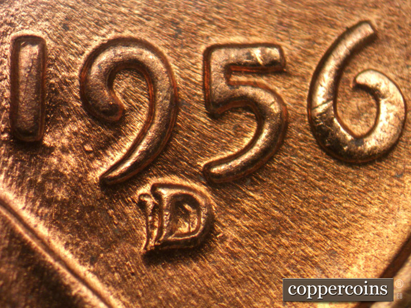 Die-stage C marker on 1956D•1MM•001 (1956 Repunched Mint Mark).