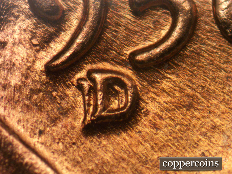 Die-stage C marker on 1956D•1MM•001 (1956 Repunched Mint Mark).