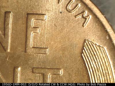 Die-stage B marker on 1956D•1MM•002 (1956 Repunched Mint Mark).