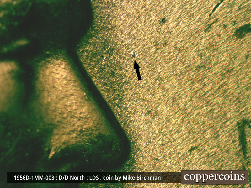 Die-stage C marker on 1956D•1MM•003 (1956 Repunched Mint Mark).