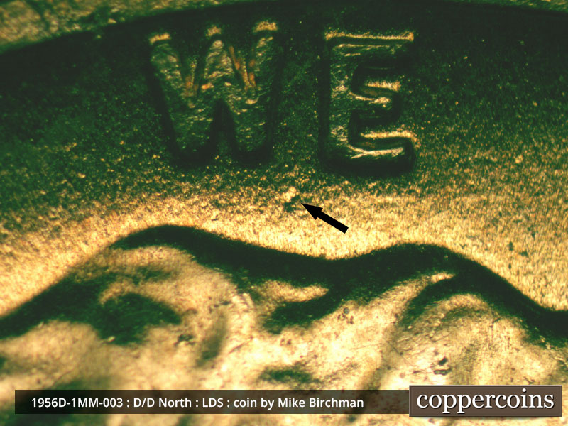 Die-stage C marker on 1956D•1MM•003 (1956 Repunched Mint Mark).