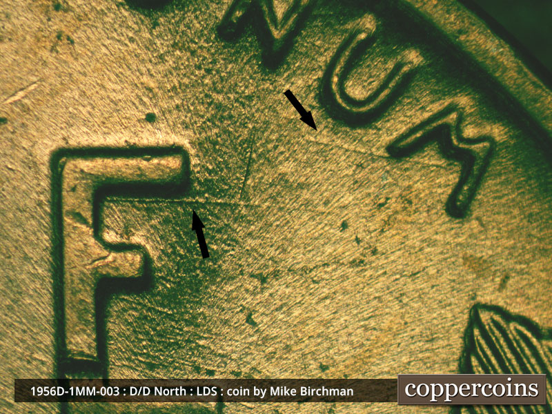 Die-stage C marker on 1956D•1MM•003 (1956 Repunched Mint Mark).