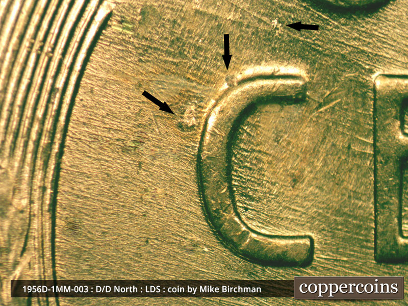 Die-stage C marker on 1956D•1MM•003 (1956 Repunched Mint Mark).