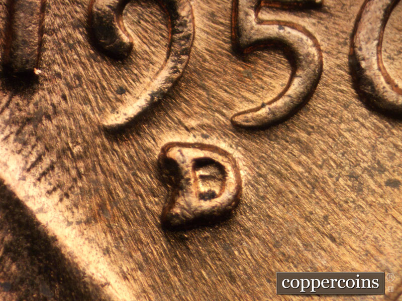 Die-stage C marker on 1956D•1MM•005 (1956 Repunched Mint Mark).
