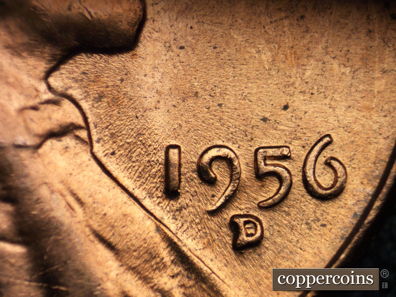 Die-stage C marker on 1956D•1MM•005 (1956 Repunched Mint Mark).