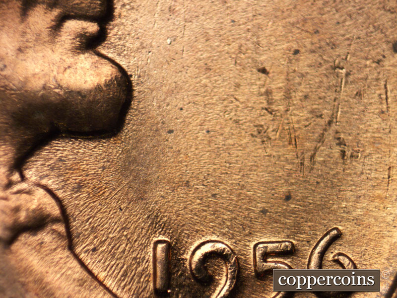 Die-stage C marker on 1956D•1MM•005 (1956 Repunched Mint Mark).