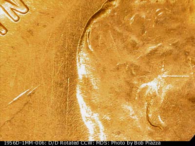 Die-stage B marker on 1956D•1MM•006 (1956 Repunched Mint Mark).