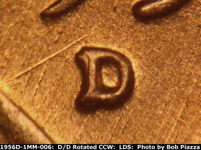 Die-stage C marker on 1956D•1MM•006 (1956 Repunched Mint Mark).