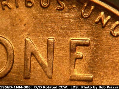 Die-stage C marker on 1956D•1MM•006 (1956 Repunched Mint Mark).