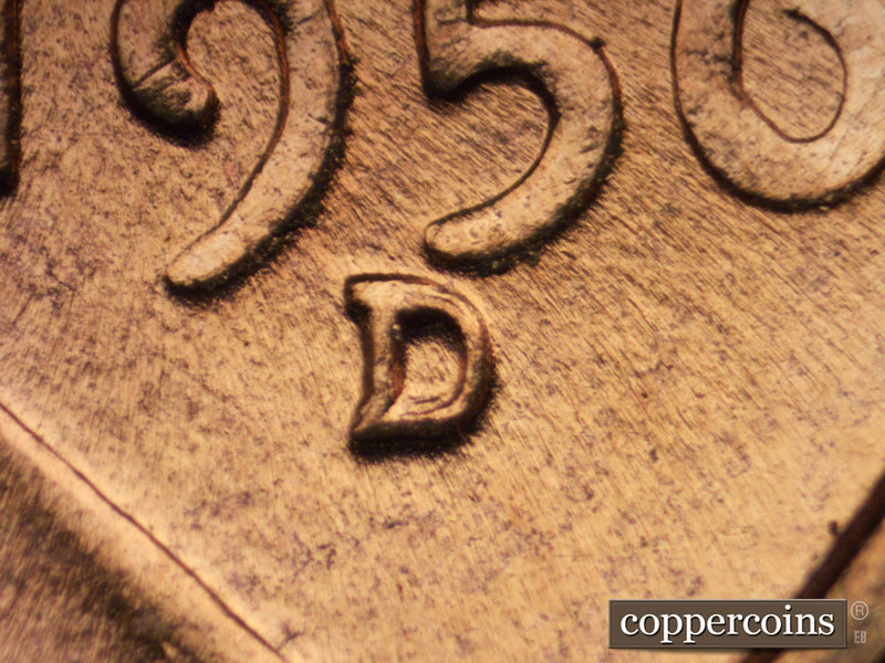 Die-stage A marker on 1956D•1MM•007 (1956 Repunched Mint Mark).
