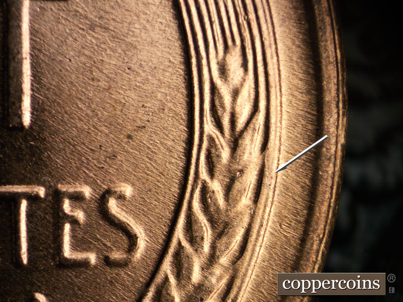 Die-stage A marker on 1956D•1MM•007 (1956 Repunched Mint Mark).