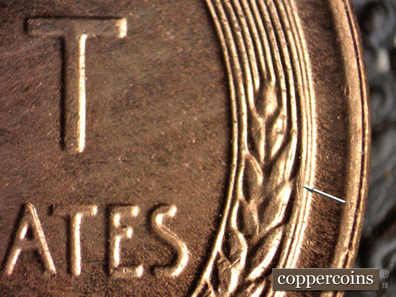 Die-stage B marker on 1956D•1MM•007 (1956 Repunched Mint Mark).