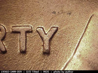 Die-stage B marker on 1956D•1MM•009 (1956 Repunched Mint Mark).