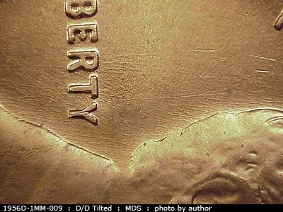Die-stage B marker on 1956D•1MM•009 (1956 Repunched Mint Mark).