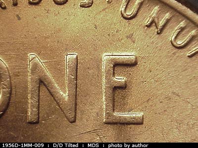 Die-stage B marker on 1956D•1MM•009 (1956 Repunched Mint Mark).