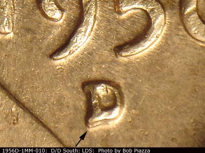 Die-stage C marker on 1956D•1MM•010 (1956 Repunched Mint Mark).