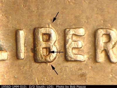 Die-stage C marker on 1956D•1MM•010 (1956 Repunched Mint Mark).