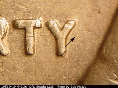 Die-stage C marker on 1956D•1MM•010 (1956 Repunched Mint Mark).