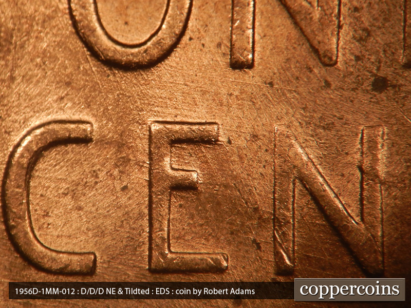 Die-stage A marker on 1956D•1MM•012 (1956 Repunched Mint Mark).