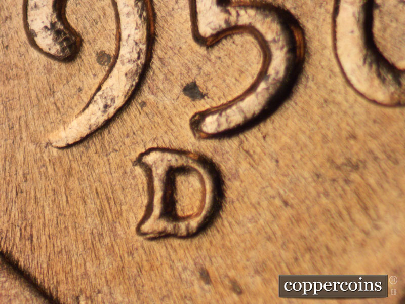 1956 Lincoln cent obverse, CopperCoins die 1956D•1MM•013.