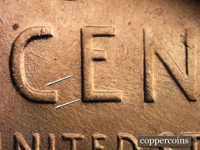 Die-stage B marker on 1956D•1MM•013 (1956 Repunched Mint Mark).