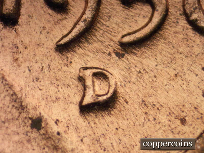 Die-stage C marker on 1956D•1MM•014 (1956 Repunched Mint Mark).
