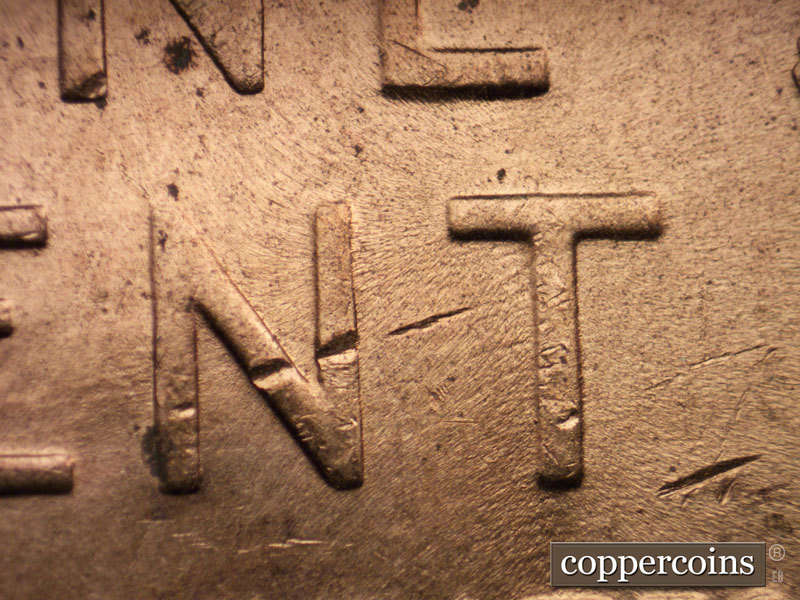 Die-stage C marker on 1956D•1MM•014 (1956 Repunched Mint Mark).