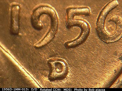 1956 Lincoln cent obverse, CopperCoins die 1956D•1MM•015.