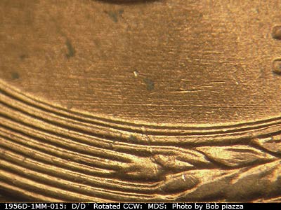 Die-stage B marker on 1956D•1MM•015 (1956 Repunched Mint Mark).