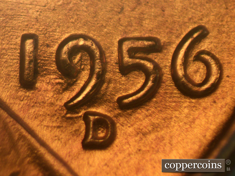 Die-stage A marker on 1956D•1MM•016 (1956 Repunched Mint Mark).