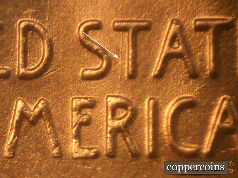 Die-stage A marker on 1956D•1MM•016 (1956 Repunched Mint Mark).