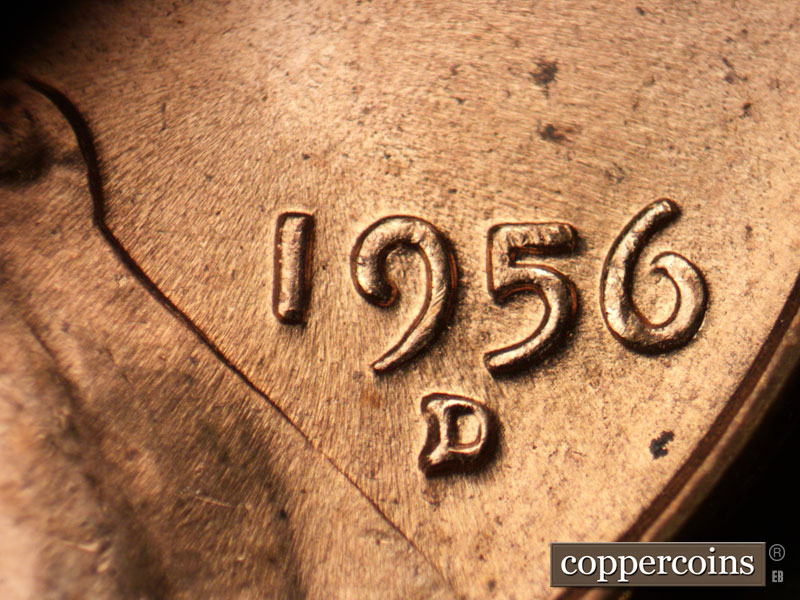 Die-stage B marker on 1956D•1MM•018 (1956 Repunched Mint Mark).
