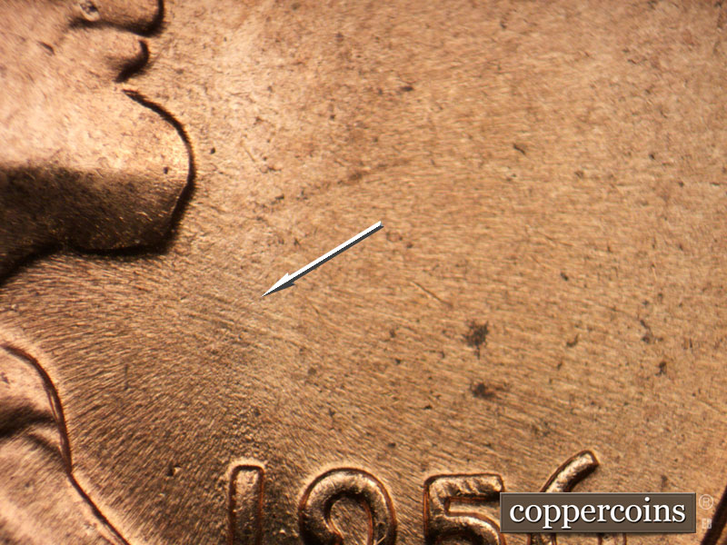 Die-stage B marker on 1956D•1MM•018 (1956 Repunched Mint Mark).