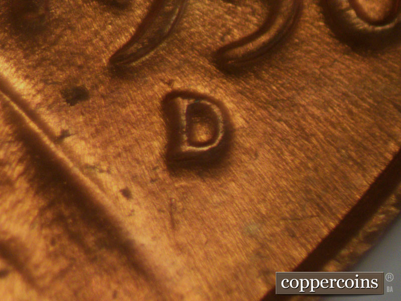 Die-stage C marker on 1956D•1MM•020 (1956 Repunched Mint Mark).