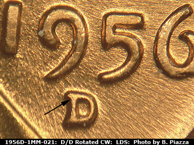 Die-stage C marker on 1956D•1MM•021 (1956 Repunched Mint Mark).