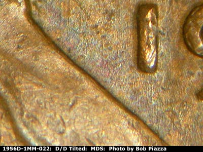 Die-stage B marker on 1956D•1MM•022 (1956 Repunched Mint Mark).