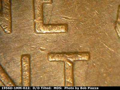 Die-stage B marker on 1956D•1MM•022 (1956 Repunched Mint Mark).