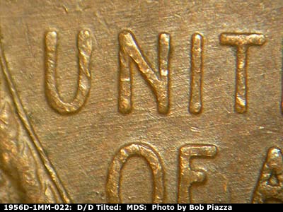 Die-stage B marker on 1956D•1MM•022 (1956 Repunched Mint Mark).