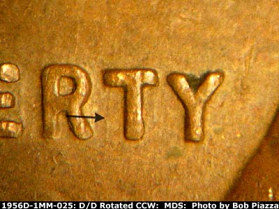 Die-stage B marker on 1956D•1MM•025 (1956 Repunched Mint Mark).