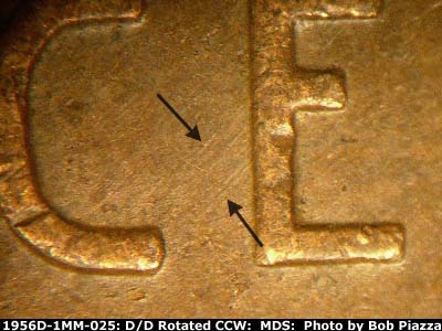 Die-stage B marker on 1956D•1MM•025 (1956 Repunched Mint Mark).