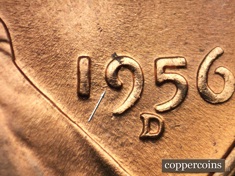 Die-stage B marker on 1956D•1MM•026 (1956 Repunched Mint Mark).
