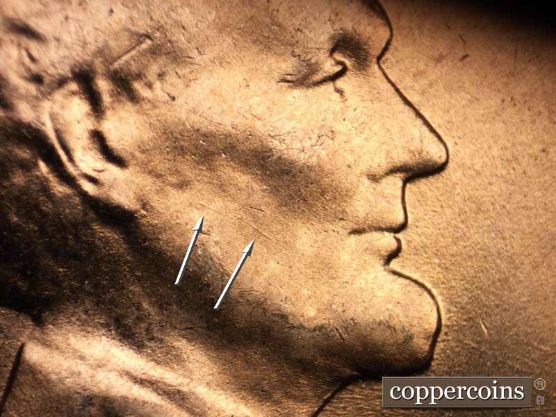 Die-stage B marker on 1956D•1MM•026 (1956 Repunched Mint Mark).