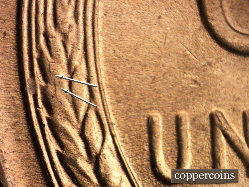 Die-stage B marker on 1956D•1MM•026 (1956 Repunched Mint Mark).