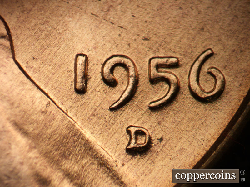 Die-stage B marker on 1956D•1MM•027 (1956 Repunched Mint Mark).