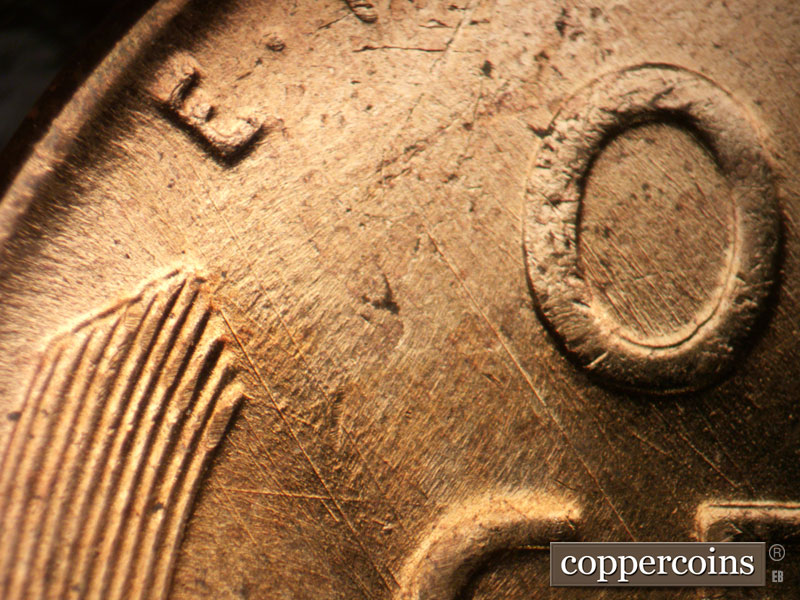 Die-stage B marker on 1956D•1MM•027 (1956 Repunched Mint Mark).