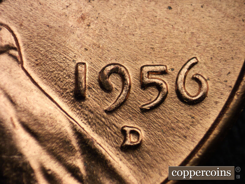 Die-stage C marker on 1956D•1MM•027 (1956 Repunched Mint Mark).
