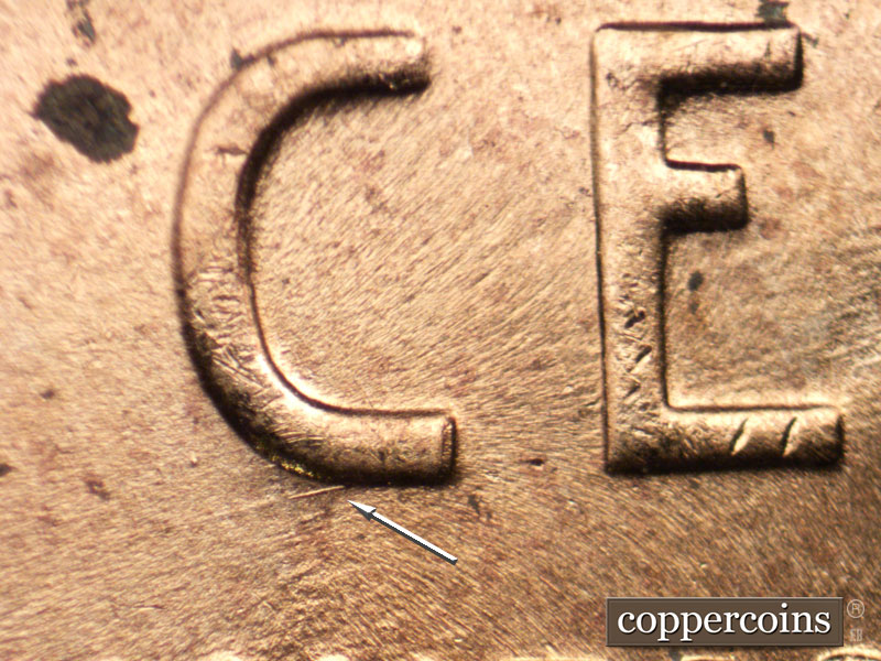 Die-stage C marker on 1956D•1MM•027 (1956 Repunched Mint Mark).