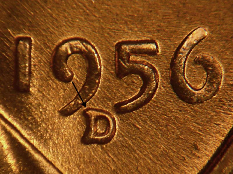 1956 Lincoln cent obverse, CopperCoins die 1956D•1MM•028.